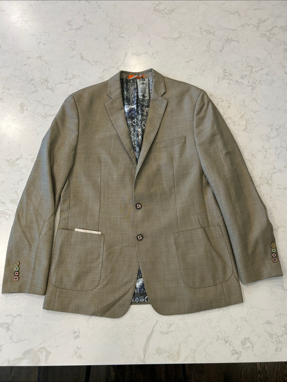 Tallia Men's Taupe Tweed Classic Two-Button Blazer Sport Coat 46L Lightweight